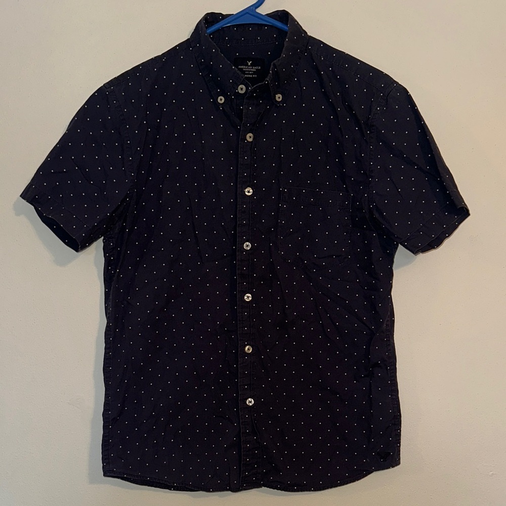 American Eagle Men’s Classic-Fit Navy Blue Button Down Shirt